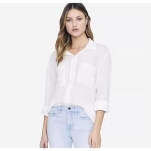 SANCTUARY Women's White Long Sleeve Button-Down 2 pocket Shirt Top Size Small